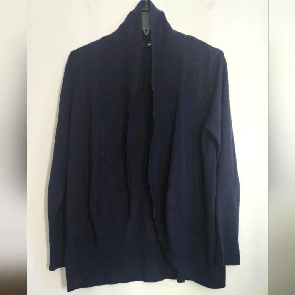 89th & Madison Women's Open Front Long Sweater Ribbed Neck & Sleeves.